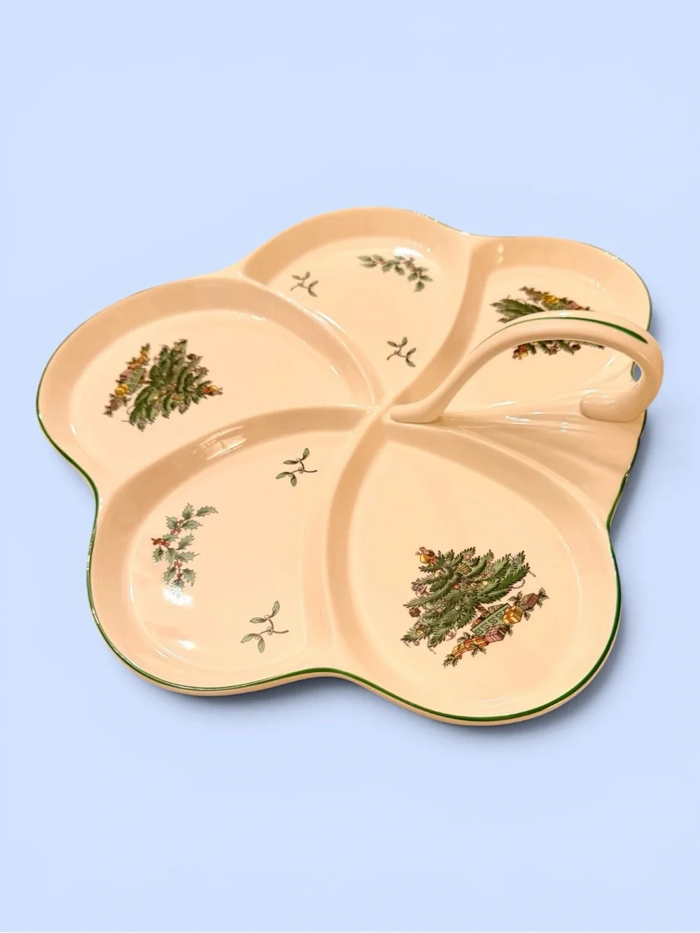 VTG Spode Christmas Tree Handled Hors d'Oeuvre Tray Made in England Original Box - Picture 4 of 9